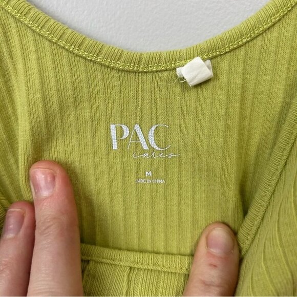 Vibrant Lime Green Tie Shoulder Ribbed Crop Tank Top Women’s Size Medium - Picture 2 of 5